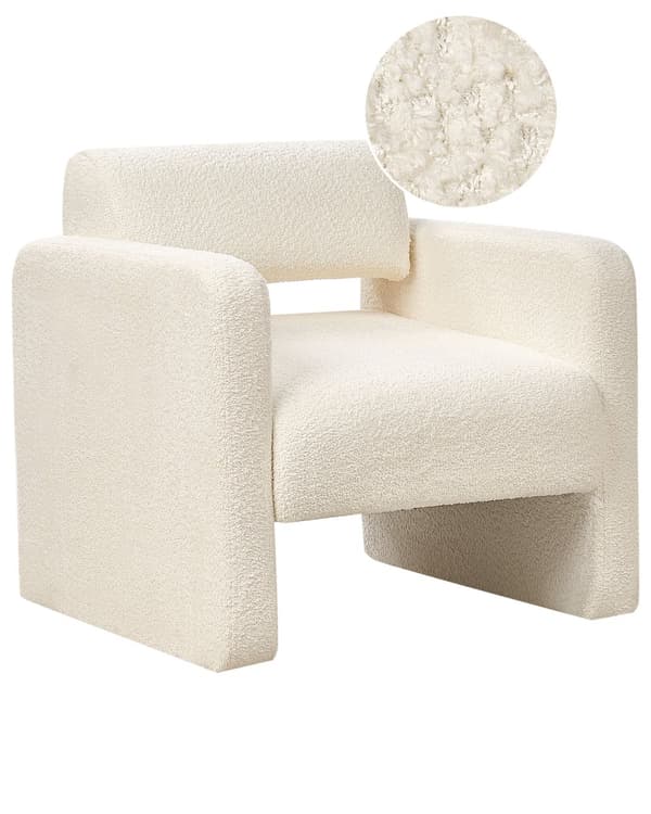 Lænestol creme hvid råhvid sæde armlæn retro moderne stil stue opholdsrum værelse