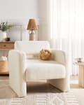 Miniatyrbilde 4 av 9: Lenestol Off-White Boucle Sitteplass Metallben Uten Armlener Retro stil