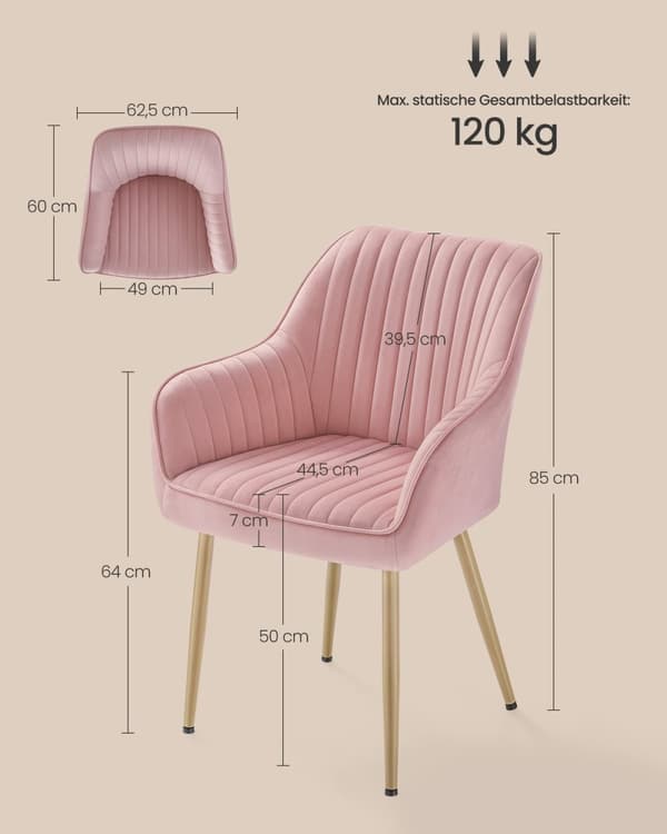 Rootz Velvet Chair - Blush Rosa-Guld - Metallben - Träöverdel - Skumstoppning - 60cm x 62,5cm x 85cm - Sittdyna 7cm