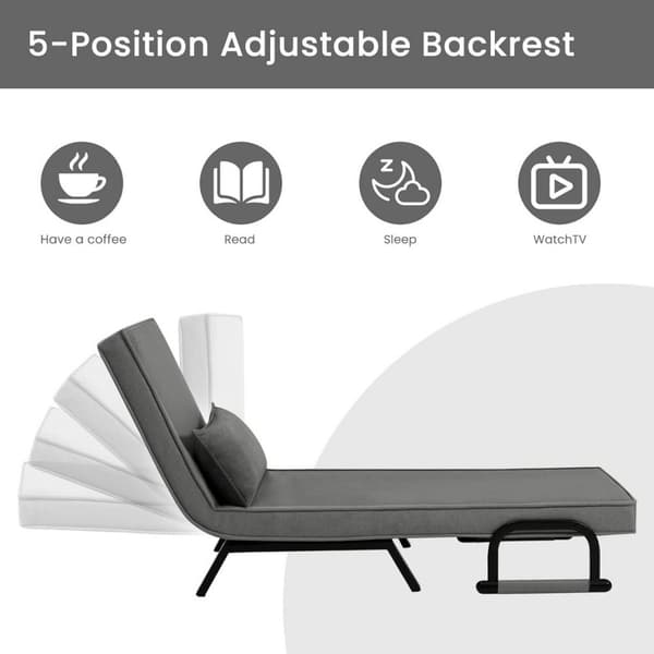 Rootz 3-i-1 Cabriolet Sängstol - Hopfällbar soffa - Solstol - Klädd sits - Justerbart ryggstöd - Robust ram - 65cm x 78cm x 75cm