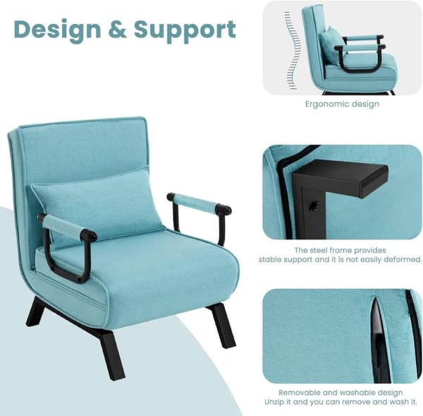 Rootz Cabriolet Sengestol - 3 i 1 Sovesofa - Foldestol - Justerbart ryglæn - Højelastisk skum - Kompakt design - 65 cm x 78 cm x 75 cm