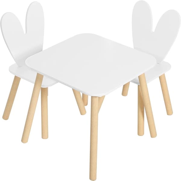 Rootz Kids -pöytä ja tuolit - Lasten istuinsetti - Lasten huonekalut - Pöytä ja 2 tuolia - Kanin korvat Selkänoja - MDF ja massiivipuu - 49,5 cm x 49,