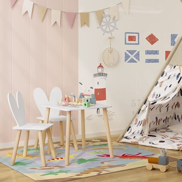 Rootz Kids -pöytä ja tuolit - Lasten istuinsetti - Lasten huonekalut - Pöytä ja 2 tuolia - Kanin korvat Selkänoja - MDF ja massiivipuu - 49,5 cm x 49,