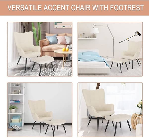 Rootz Relax Stolset - Wing Lounge Chair - TV-stol - Manchester Klädd - Metallstomme - Fotpall - Stilren design - 99 cm x 44 cm x 60 cm