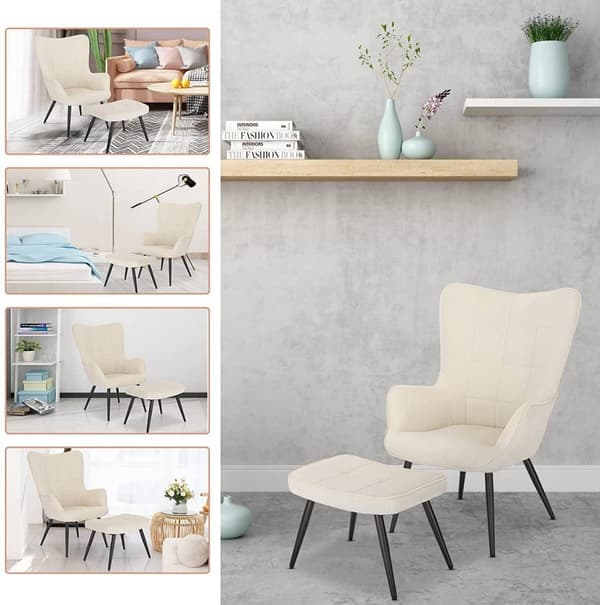 Rootz Relax Stolset - Wing Lounge Chair - TV-stol - Manchester Klädd - Metallstomme - Fotpall - Stilren design - 99 cm x 44 cm x 60 cm