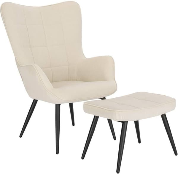 Rootz Relax Stolset - Wing Lounge Chair - TV-stol - Manchester Klädd - Metallstomme - Fotpall - Stilren design - 99 cm x 44 cm x 60 cm