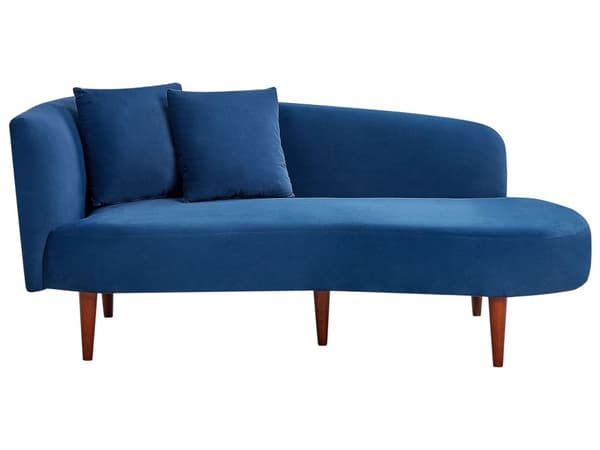 Sjeselong Marineblå Fløyel Polyester Venstrevendt Ekstra pynteputer Ben i mørkt tre Moderne design Stue