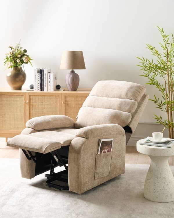 Elektrisk Hvilestol Beige Polyester Polstret Enkeltsete med Fotstøtte Løftefunksjon Moderne Design Avslapping