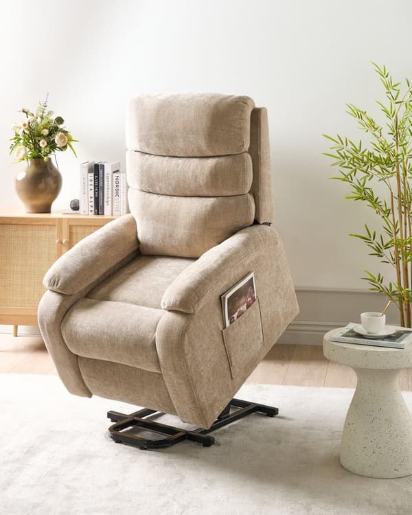 Elektrisk Hvilestol Beige Polyester Polstret Enkeltsete med Fotstøtte Løftefunksjon Moderne Design Avslapping