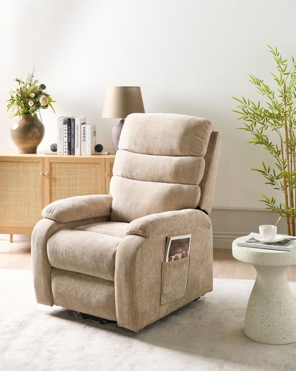 Elektrisk Hvilestol Beige Polyester Polstret Enkeltsete med Fotstøtte Løftefunksjon Moderne Design Avslapping