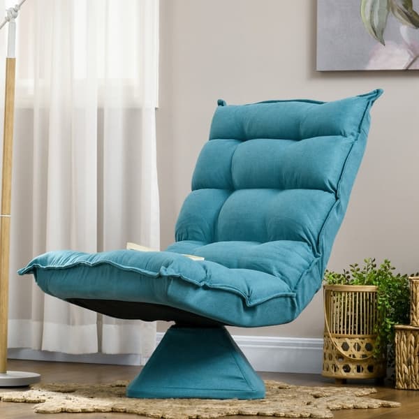 Rootz Floor Chair - 360° Roterende Lounge Chair - Justerbart ryglæn - Tyk polstring - Betræk i linnedlook - Stålramme - 62cm x 70cm x 95cm