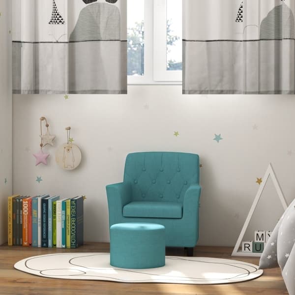 Rootz Kids Fåtöljset - Barnsoffa - Matchande ottomansk - Snyggt ryggstöd i diamant - Träram - Mysig stoppning - Blå - 45cm x 43cm x 50,5cm