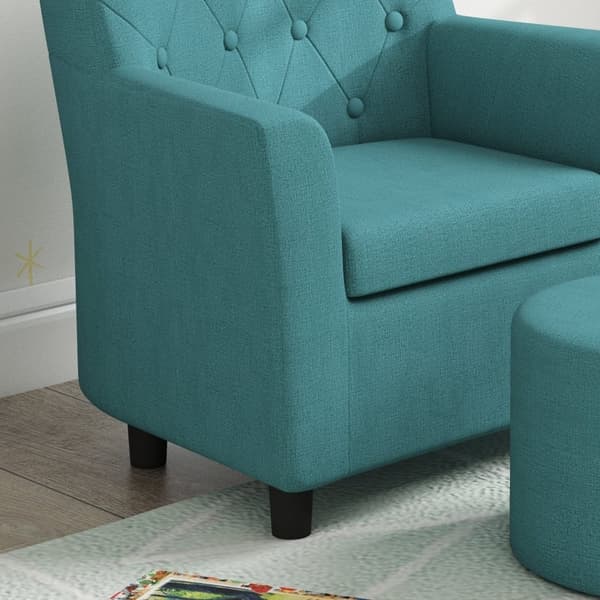 Rootz Kids Fåtöljset - Barnsoffa - Matchande ottomansk - Snyggt ryggstöd i diamant - Träram - Mysig stoppning - Blå - 45cm x 43cm x 50,5cm