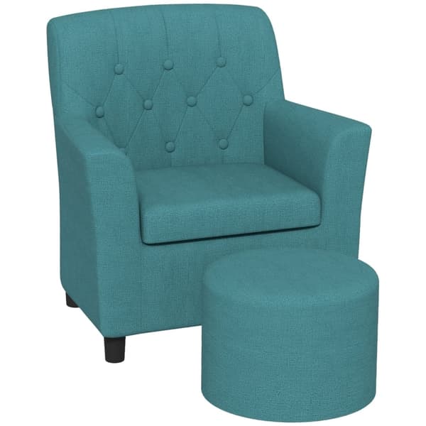 Rootz Kids Fåtöljset - Barnsoffa - Matchande ottomansk - Snyggt ryggstöd i diamant - Träram - Mysig stoppning - Blå - 45cm x 43cm x 50,5cm