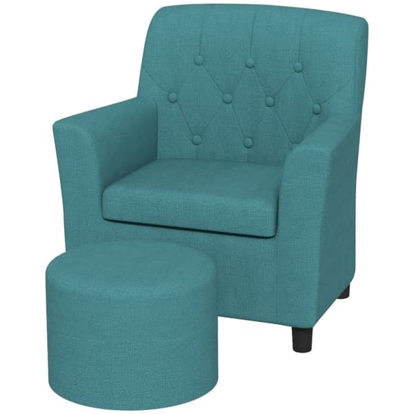 Rootz Kids Fåtöljset - Barnsoffa - Matchande ottomansk - Snyggt ryggstöd i diamant - Träram - Mysig stoppning - Blå - 45cm x 43cm x 50,5cm