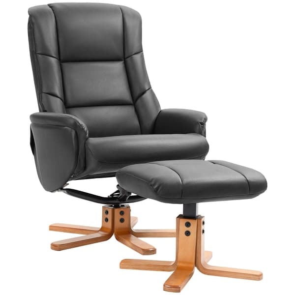 Rootz afslapningsstol med skammel - tv-lænestol - hvilestol - imiteret læder - stel af naturtræ - 71 cm x 84 cm x 102 cm