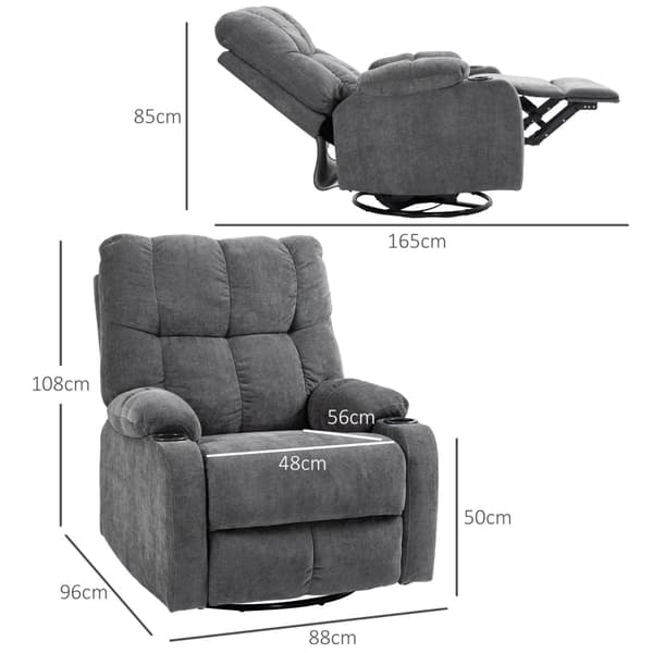 Rootz Liggstol - Tv-fåtölj - Avslappningsstol - 135° justerbart ryggstöd - Förlängt fotstöd - Sväng- och gungfunktioner - Mörkgrå - 88cm x 96cm x 108c