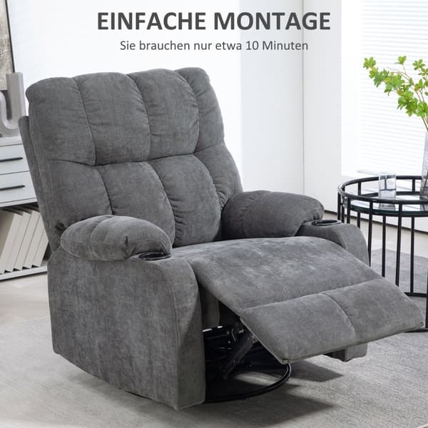 Rootz Liggstol - Tv-fåtölj - Avslappningsstol - 135° justerbart ryggstöd - Förlängt fotstöd - Sväng- och gungfunktioner - Mörkgrå - 88cm x 96cm x 108c