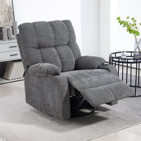 Rootz Liggstol - Tv-fåtölj - Avslappningsstol - 135° justerbart ryggstöd - Förlängt fotstöd - Sväng- och gungfunktioner - Mörkgrå - 88cm x 96cm x 108c