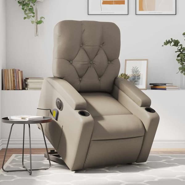 Massagefåtölj med uppresningshjälp cappuccino konstläder