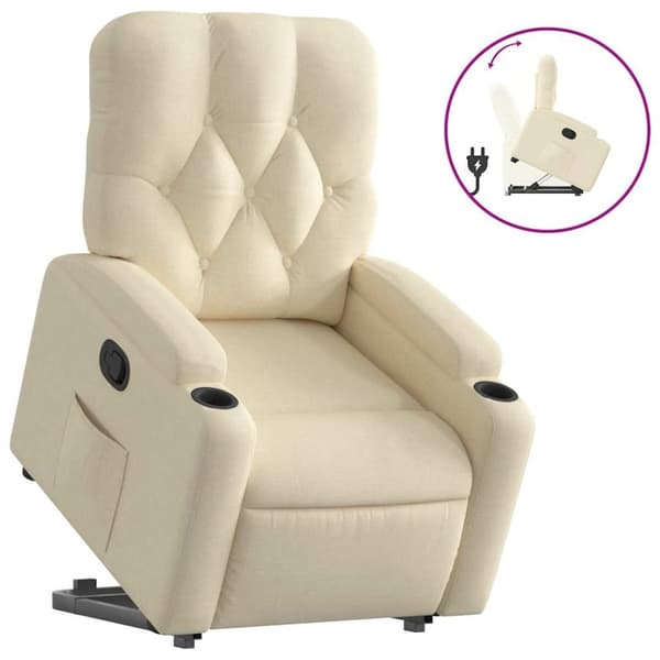 Reclinerfåtölj med uppresningshjälp gräddvit tyg