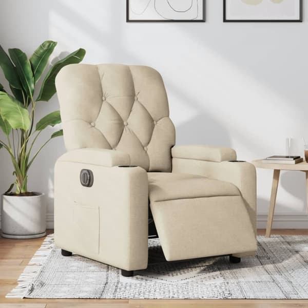 Elektrisk reclinerfåtölj gräddvit tyg