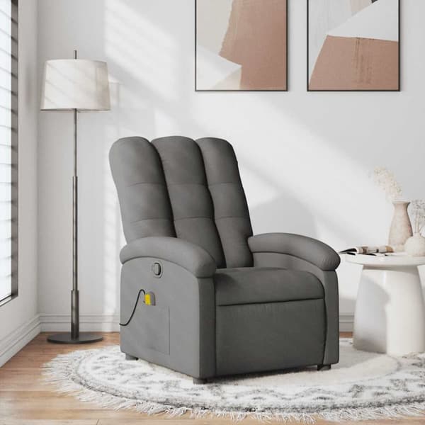 Massagefåtölj mörkgrå tyg