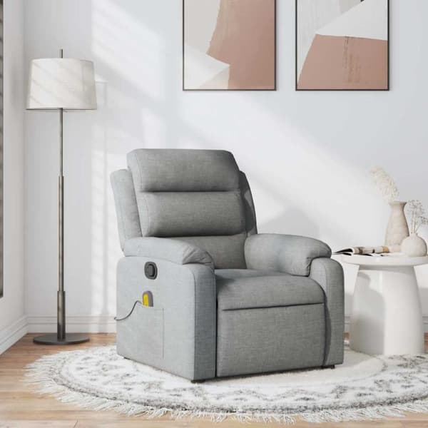 Massagefåtölj ljusgrå tyg