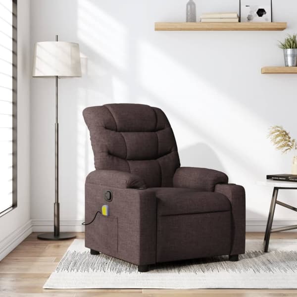 Massagefåtölj mörkbrun tyg