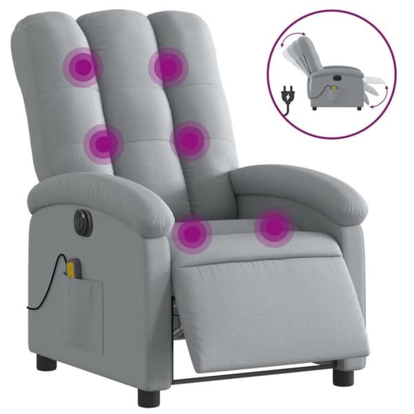 Elektrisk massagefåtölj ljusgrå tyg