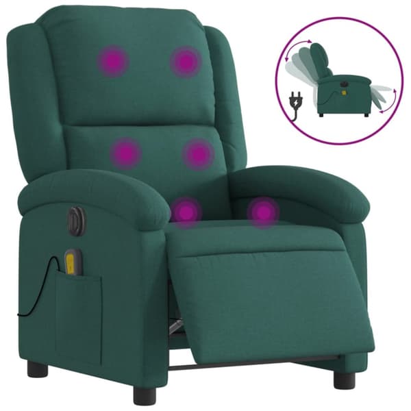 Elektrisk massagefåtölj mörkgrön tyg