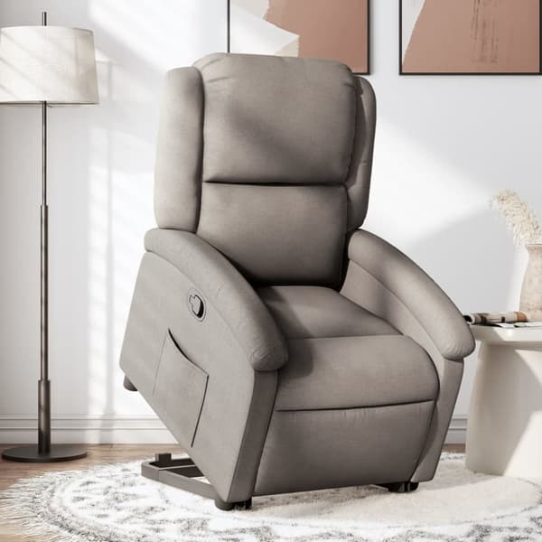 Reclinerfåtölj med uppresningshjälp taupe tyg