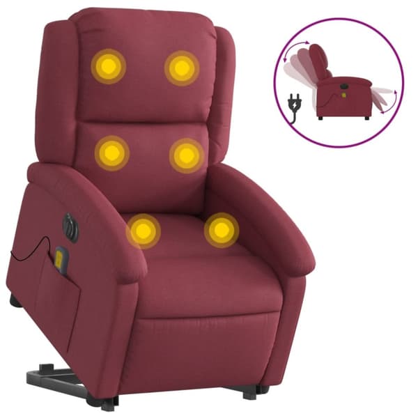 Elektrisk massagefåtölj med uppresningshjälp vinröd tyg