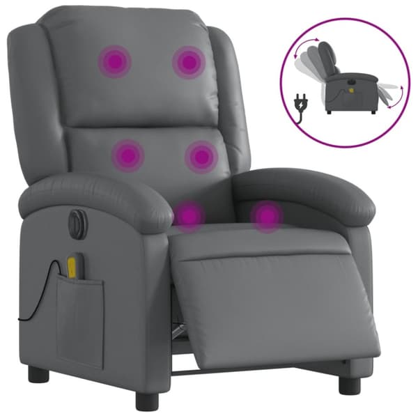 Elektrisk massagefåtölj grå konstläder
