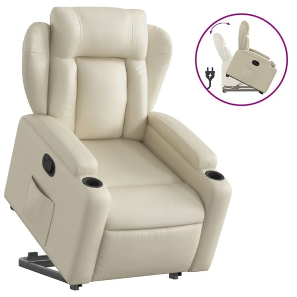 Reclinerfåtölj med uppresningshjälp gräddvit konstläder