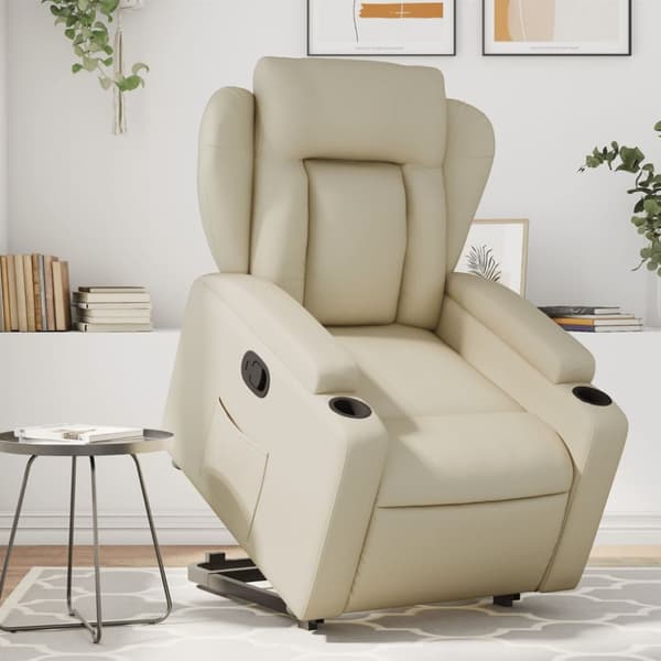 Reclinerfåtölj med uppresningshjälp gräddvit konstläder