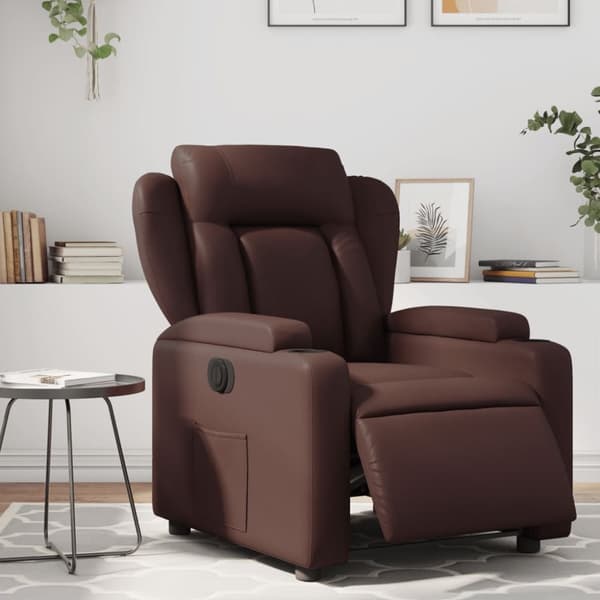 Elektronisk reclinerfåtölj brun konstläder