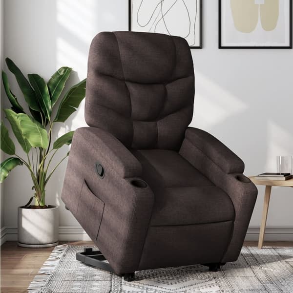 Reclinerfåtölj med uppresningshjälp mörkbrun tyg
