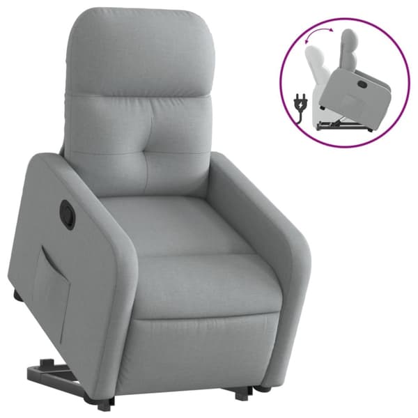 Reclinerfåtölj med uppresningshjälp ljusgrå tyg