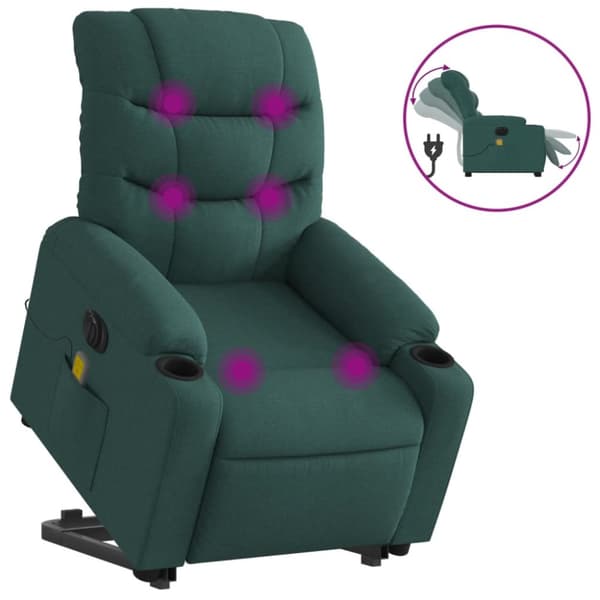 Elektrisk massagefåtölj med uppresningshjälp mörkgrön tyg