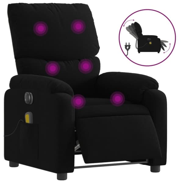 Elektrisk massagefåtölj med uppresningshjälp svart tyg