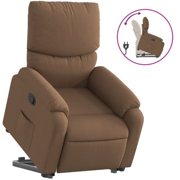 Reclinerfåtölj med uppresningshjälp brun tyg