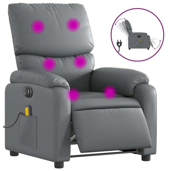 Elektrisk massagefåtölj grå konstläder