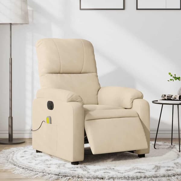 Elektrisk massagefåtölj gräddvit mikrofibertyg