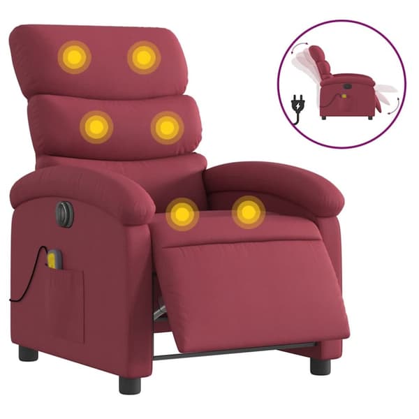 Elektrisk massagefåtölj vinröd tyg