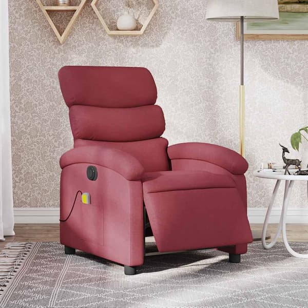 Elektrisk massagefåtölj vinröd tyg