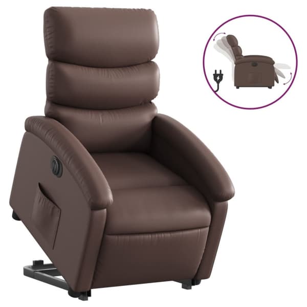 Reclinerfåtölj med uppresningshjälp brun konstläder