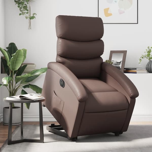 Reclinerfåtölj med uppresningshjälp brun konstläder