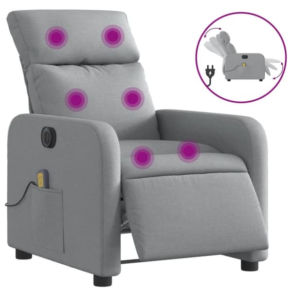Elektrisk massagefåtölj ljusgrå tyg