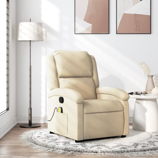 Massagefåtölj gräddvit tyg